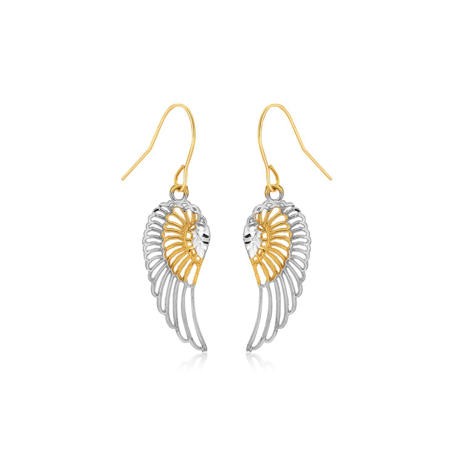 Two-Tone Wing Drop Earrings in 10K Gold D110156
