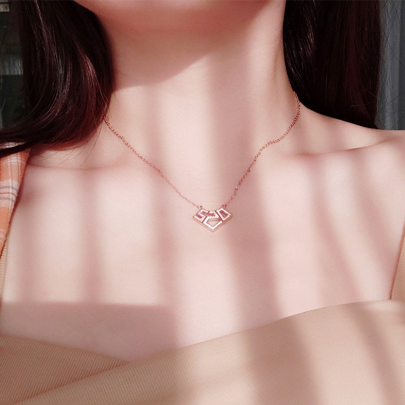Valentine's Day CZ 520 Letters 925 Sterling Silver Necklace Rose Gold
