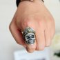 Vintage men's ring open undead army captain Vulkan double eagle skull officer ring antique silver