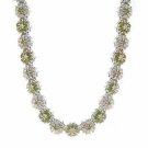 Vintage-Inspired Olive Green CZ and Champagne CZ Floral Silver Necklace N4497CHOL