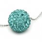 VL059 - Rhodium Brass Chain Pendant with Top Grade Crystal in Sea Blue