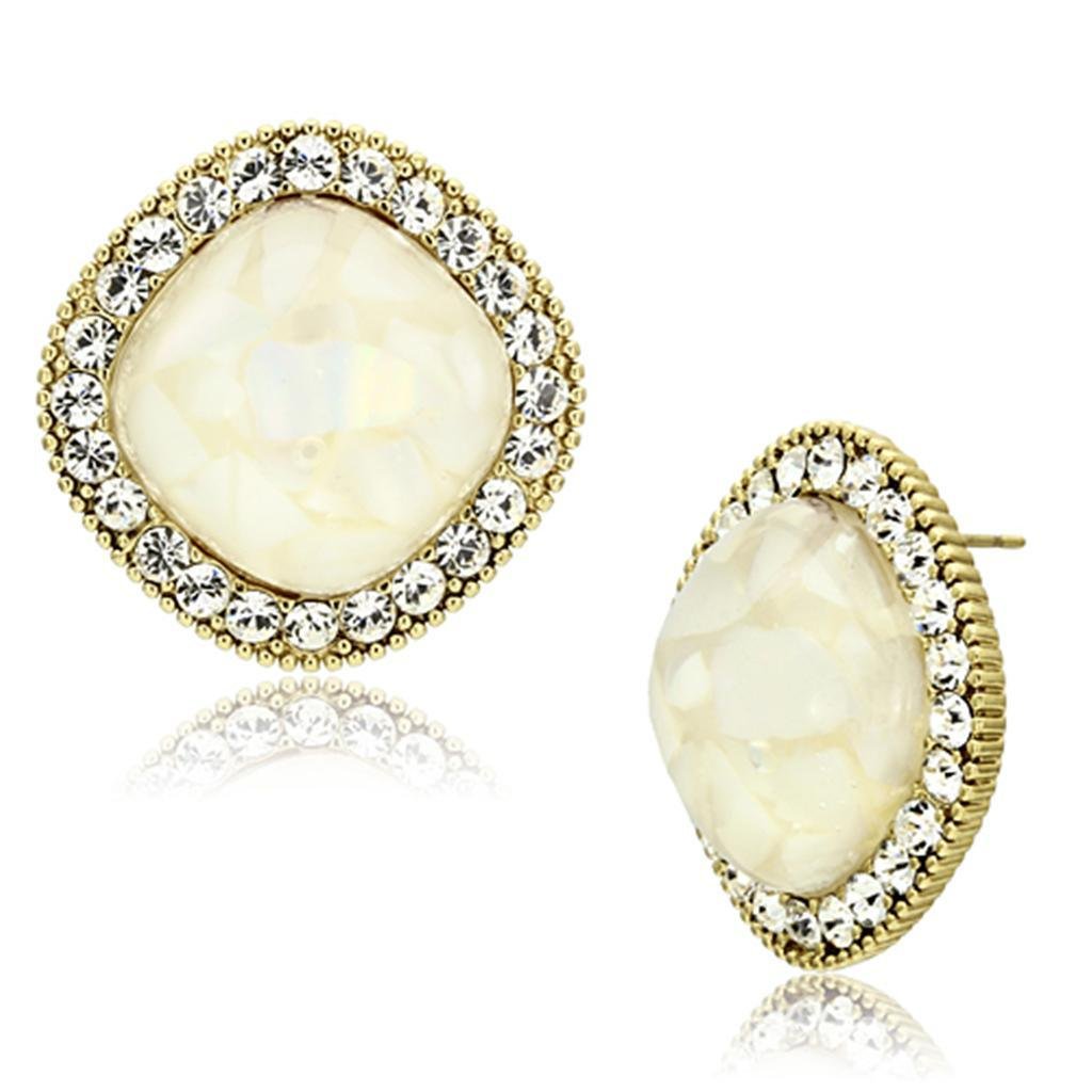 VL067 - IP Gold(Ion Plating) Brass Earrings with Precious Stone Conch in White Default Title