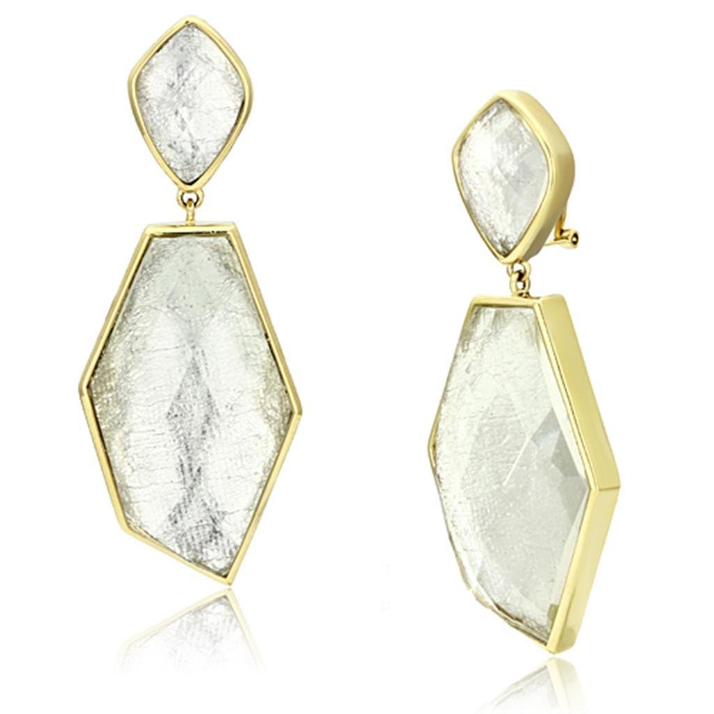 VL075 - IP Gold(Ion Plating) Brass Earrings with Synthetic Synthetic Stone in White Default Title