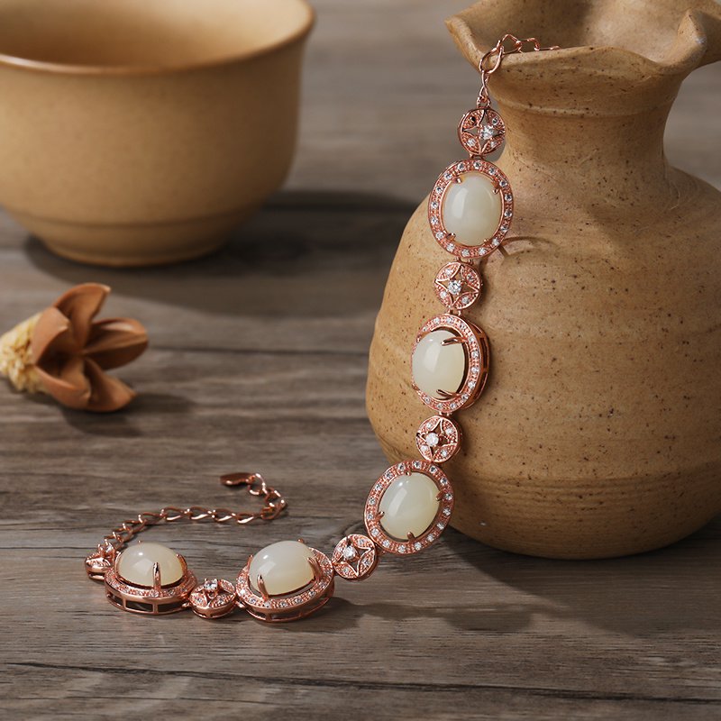 Warm and elegant Korean 925 silver Hetian jade bracelet white
