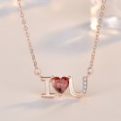 Wedding Red CZ I Love You Letters 925 Sterling Silver Necklace Rose Gold