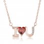 Wedding Red CZ I Love You Letters 925 Sterling Silver Necklace Rose Gold