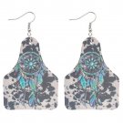 Western Cowgirl Style Sunflower Dreamcatcher Cow Earrings in Leather 2
