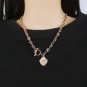 Women Stainless Steel Multilayer Necklace, Heart Pendant Chain Link Toggle Clasp Necklace Rose Gold