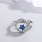 Women's Star Single Row Blue Diamond Pentagram Open Planet Ring White gold