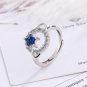Women's Star Single Row Blue Diamond Pentagram Open Planet Ring White gold