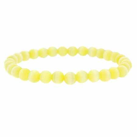Yellow Cats Eye 6mm Bead Beaded Stretch Bracelet B9084Y