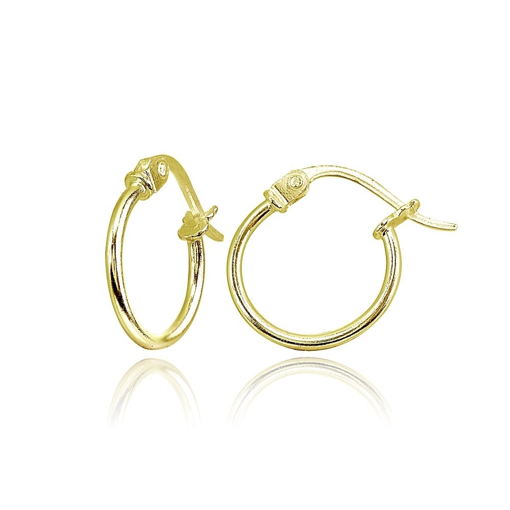 Yellow Gold Flash Silver Small 12mm Round Thin Lightweight Unisex Hoop Earrings HG15855