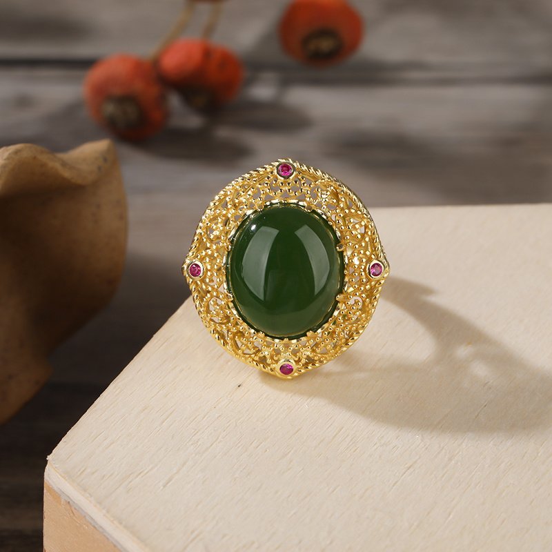Yongrong collection 925 silver Jasper ring green