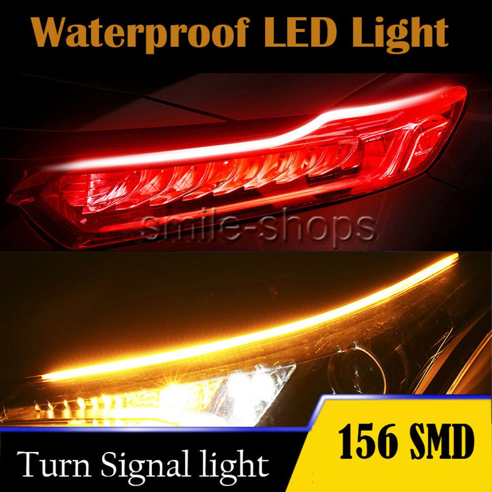 60CM LED Amber Red Strip DRL Daytime Running Light Flexible Soft Tube Guide Lamp