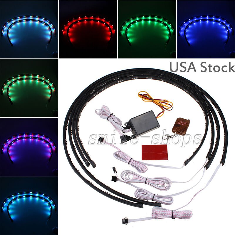4pcs Multi-color Under car Tube Under body Underglow Neon LED Light Strip Kit