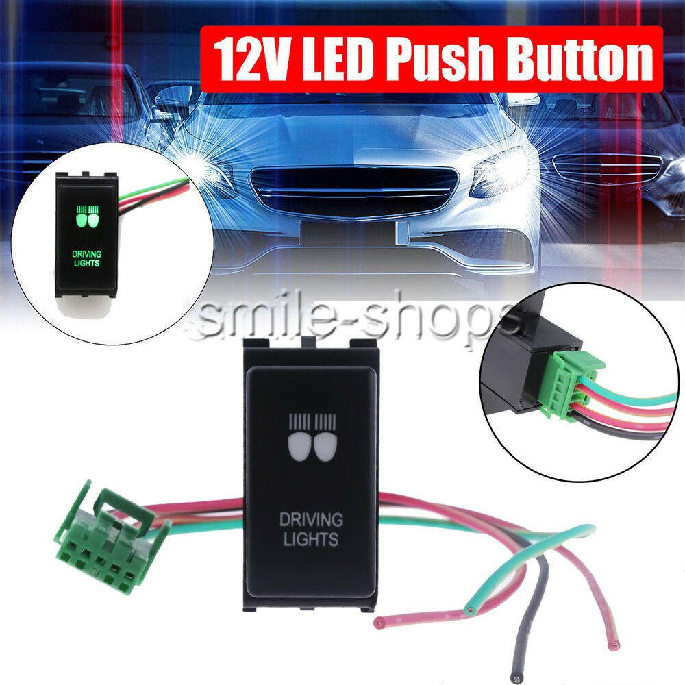1PCS For Nissan Pathfinder Navara Push Switch Green LED Rear Lights Lamp 3A 12V