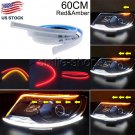 60CM Slim Amber Sequential Flexible LED DRL Turn Signal Strip for Car Headlight