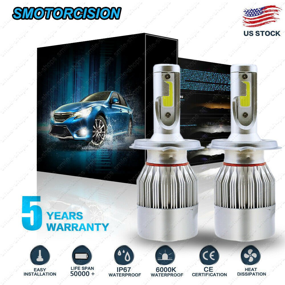 2pcs H4 COB LED Headlight Car 9003 HB2 1300W 6000K Replace Hi/Lo Beam Bulb Lamp