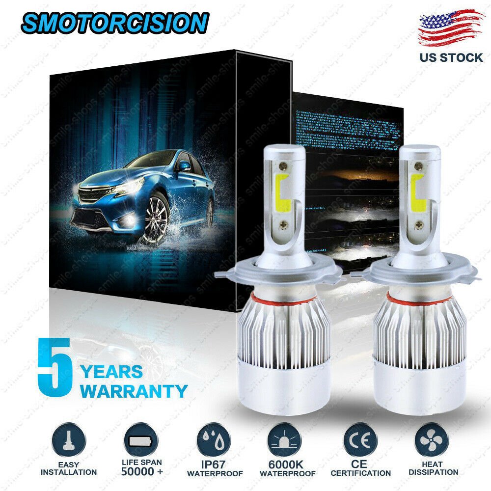 H4 LED Headlight Conversion Kit COB Bulb 1300W 195000LMLM 6000K Hi/Lo Beam 6000K