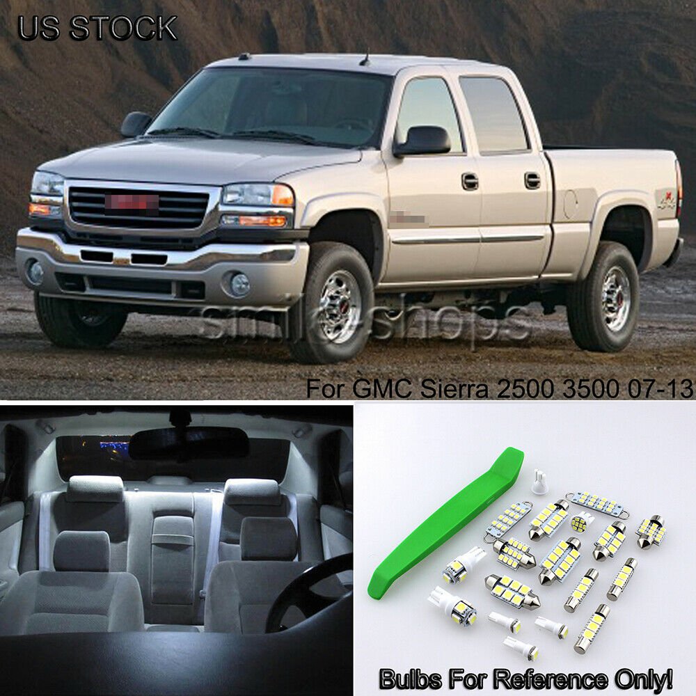 8x White LED Interior Lights Package kit Fit For 2007-2013 GMC Sierra 2500 3500