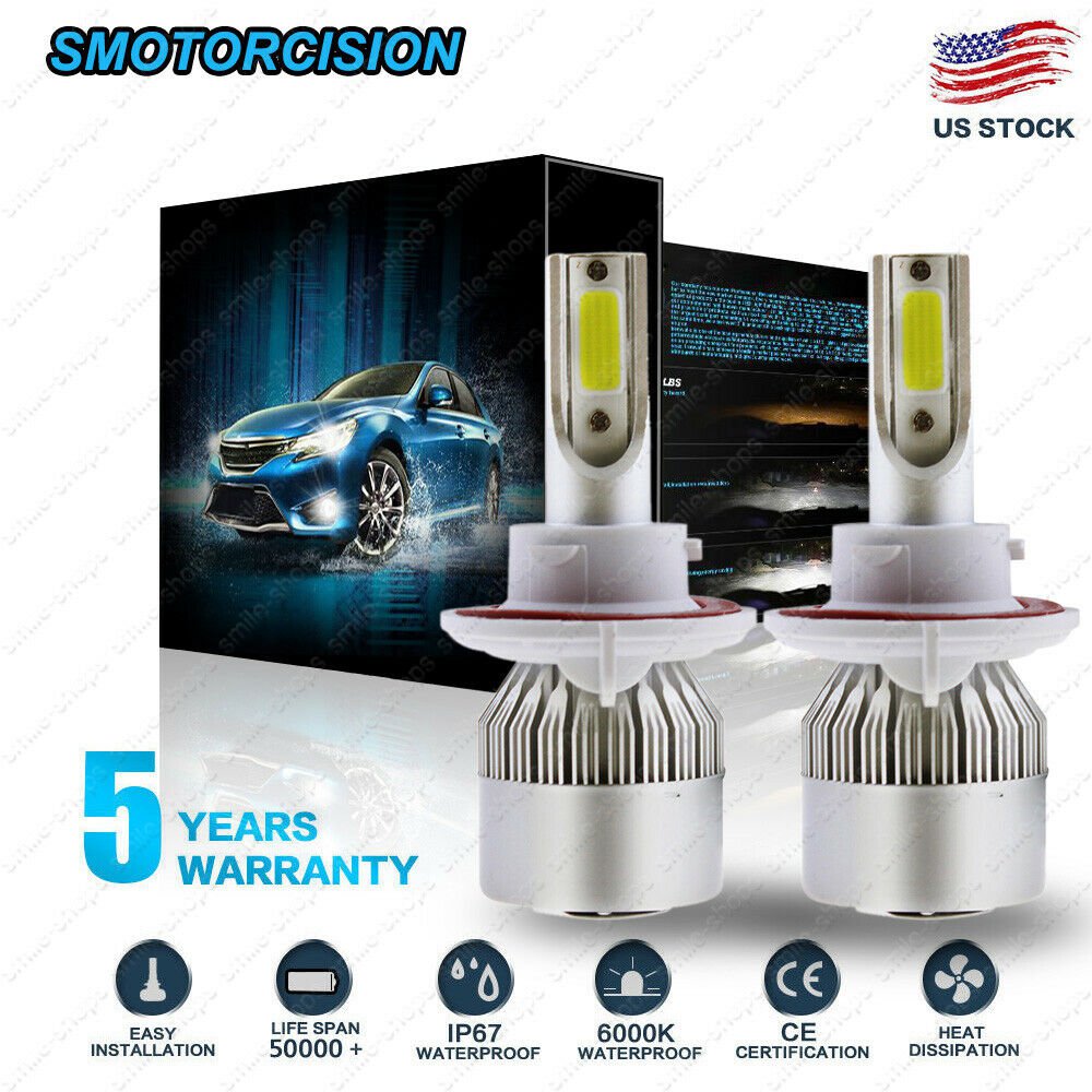 2X H13 9008 1300W High Low Beam COB LED Headlight Bulbs For Ford F150 2004-2014