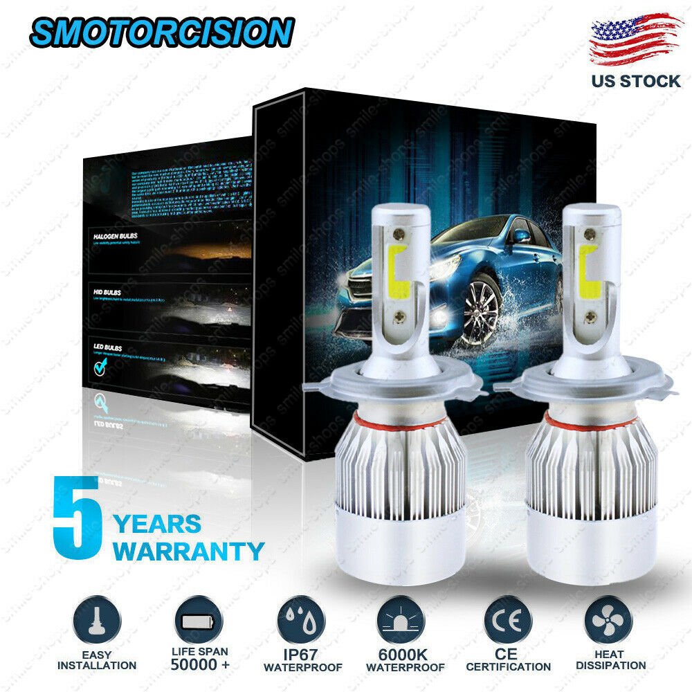2pcs COB H4 HB2 9003 For COB LED Headlight Kit Hi/Lo Power Bulbs Bright 6000K