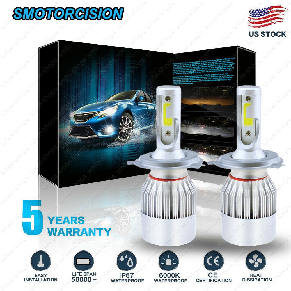 H4 9003 1950W 292500LM COB LED Conversion Headlight KIT Hi/Low Beam 6000K White
