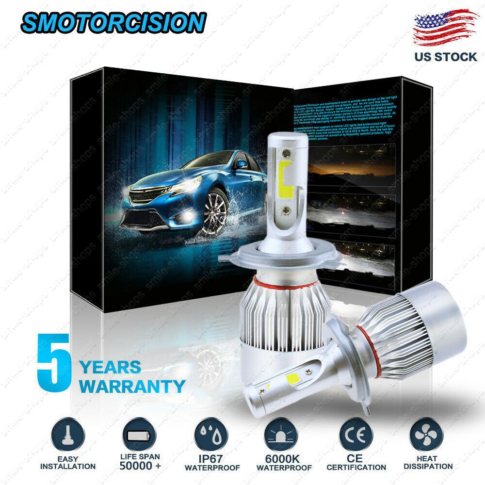2x COB H4 LED Headlight Kit 9003 1900W 195000LM Hi/Low Beam Bulb 6000K Light US