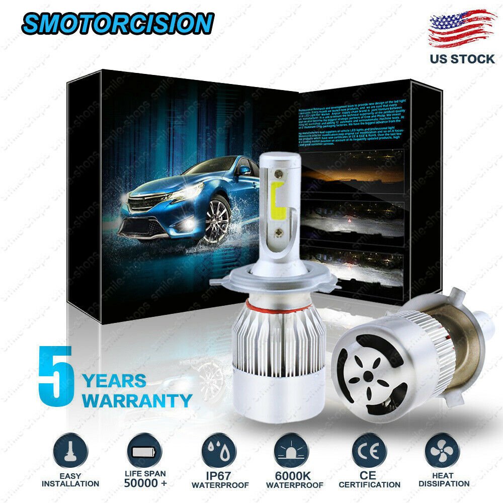 H4 9003 195000LM Car LED Conversion Headlight High/Low Beam 6000K White 1300W