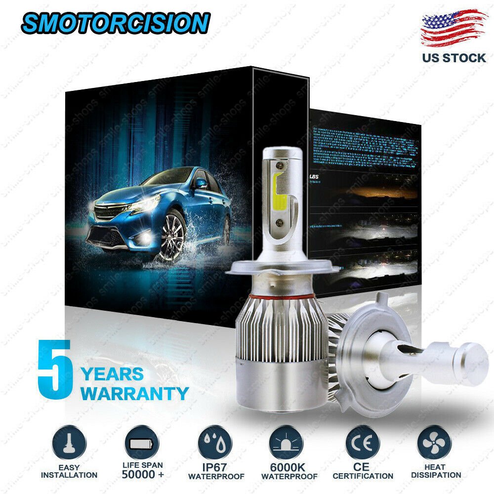 2x COB H4 LED 1200W 195000LM Car Headlight Kit Hi/Lo Beam Auto Bulbs 6000K White