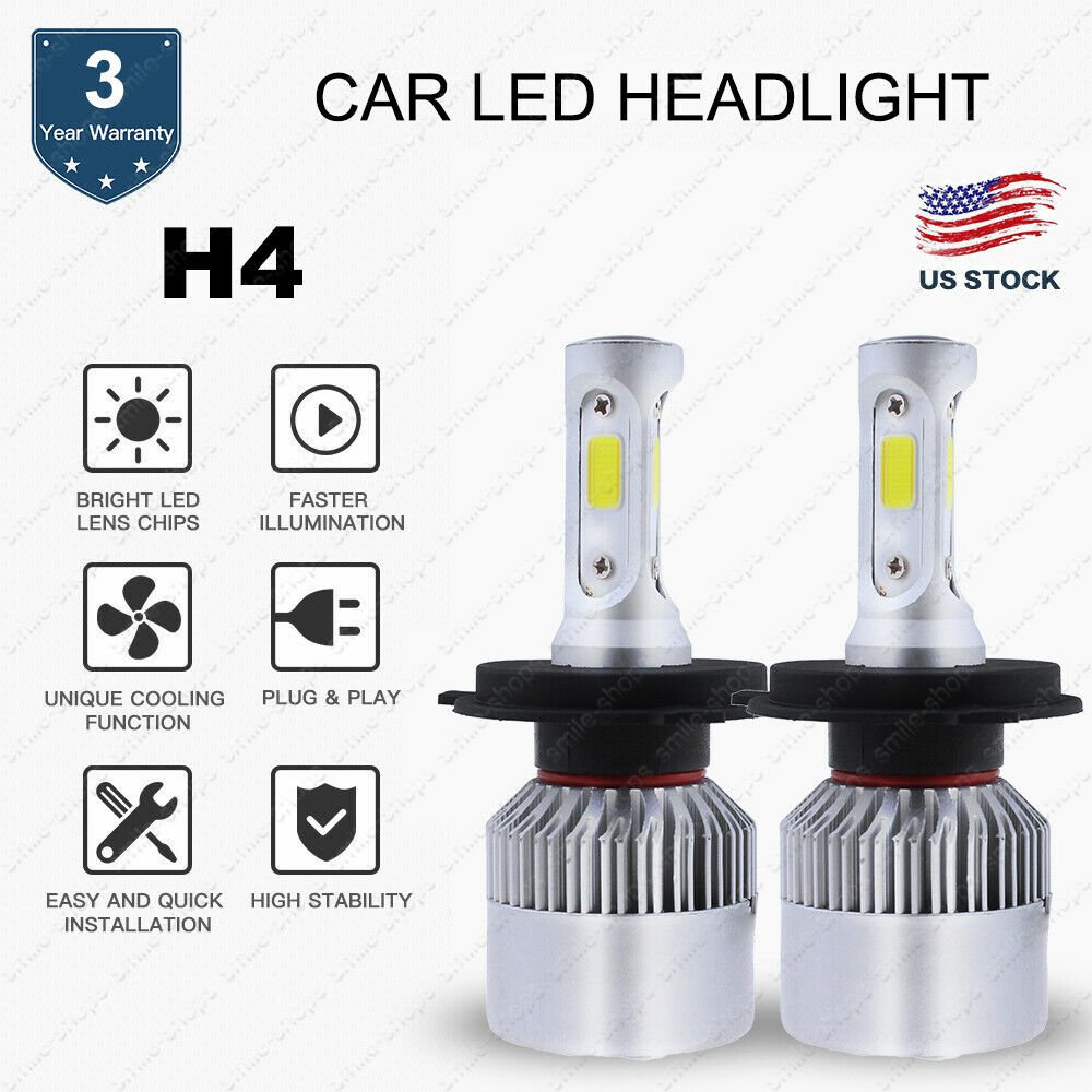 H4 LED Headlight Conversion Kit COB Bulbs 1400W 210000LM 6000K Hi/Lo Beam 6000K