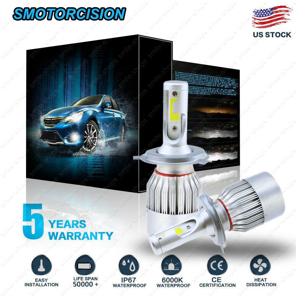 COB H4 LED Headlight Kit Light Bulbs Hi/Lo Beam 6000K 9003 HB2 1300W 195000LM