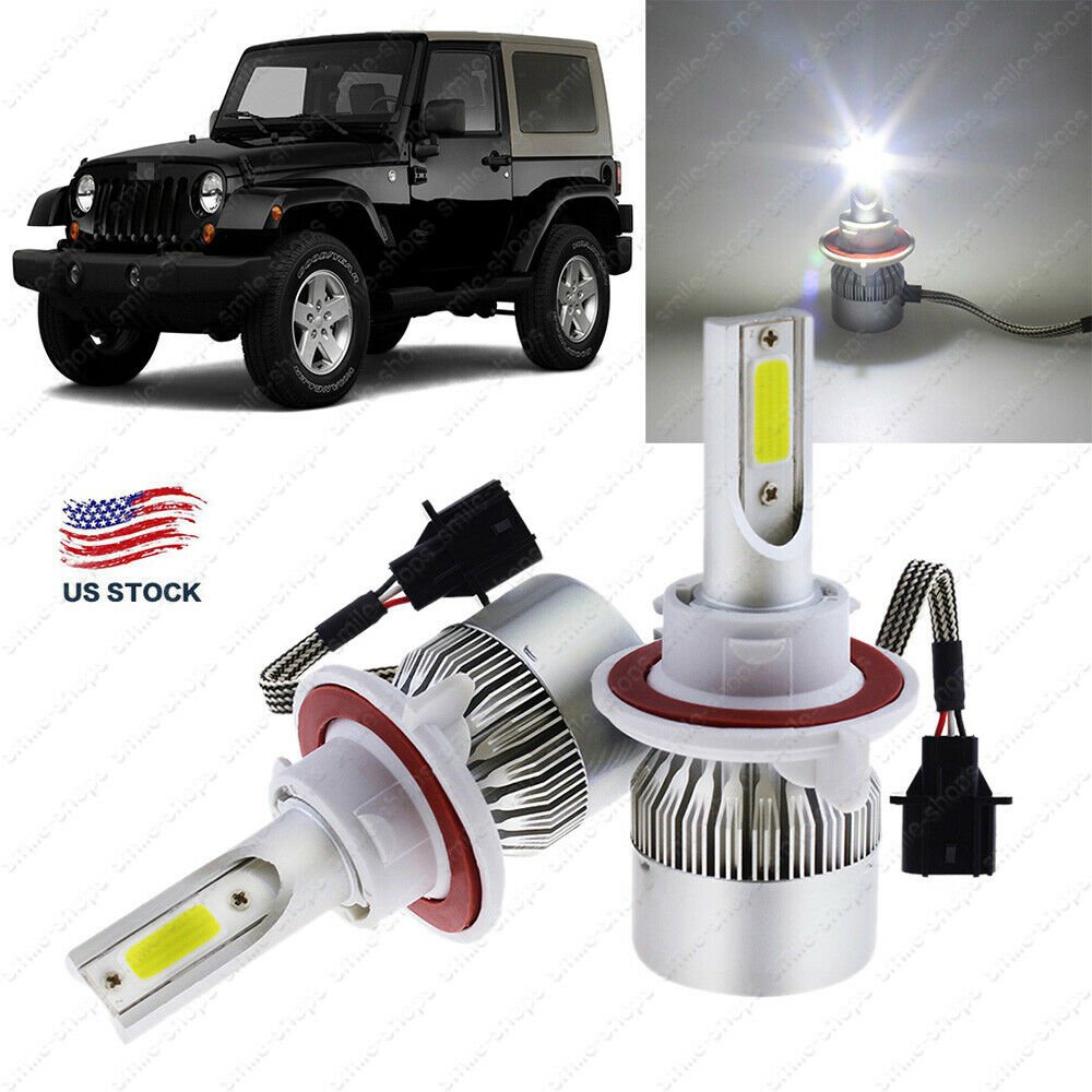 2X H13 9008 Hi/Lo Beam Led Headlamp Kit For Jeep Wrangler 2007-2015 1300W 6000K