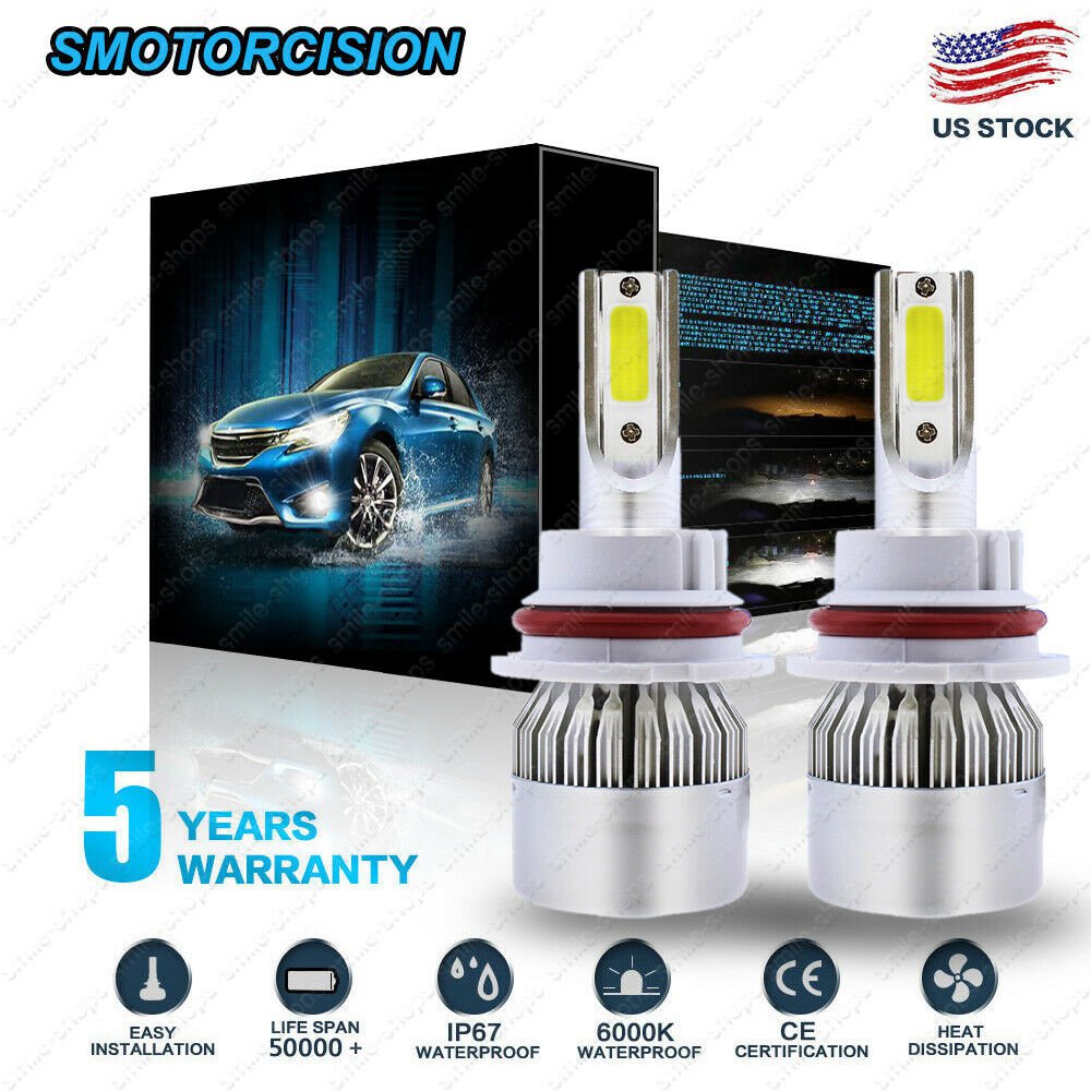 COB 9007 HB5 Led headlight bulb kit 1300W 195000LM High/low beam 6000K White HID