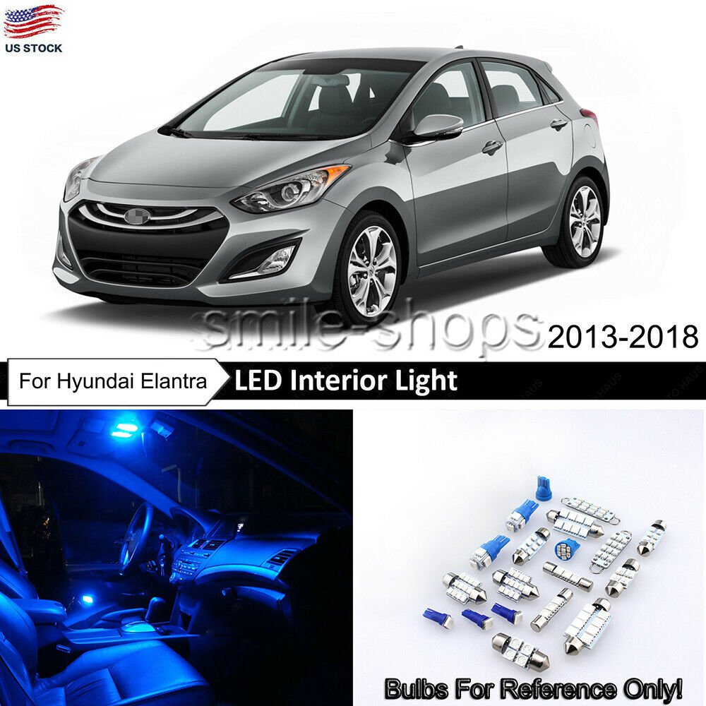 11pcs Cool Blue LED Car Interior Light Package Kit For 2013-2018 Hyundai Elantra