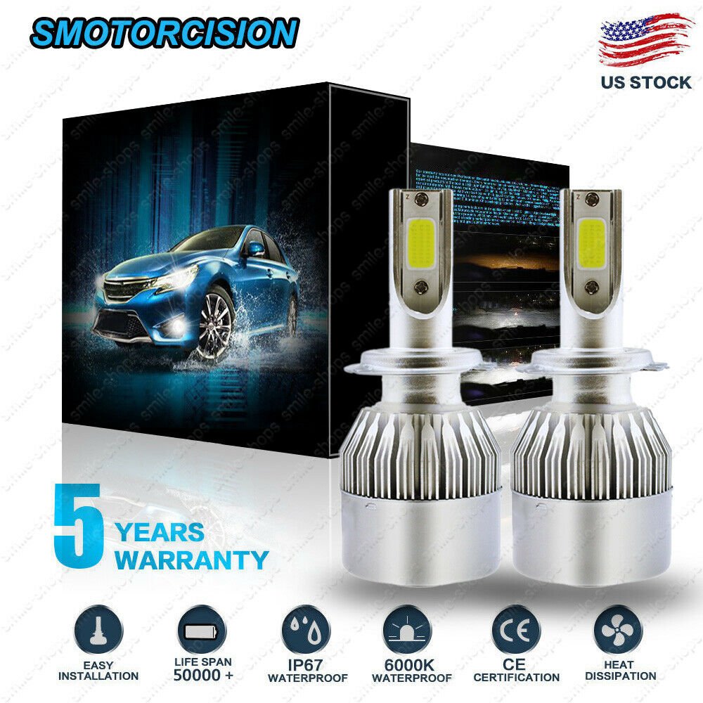 New COB H7 2-sides LED Headlight Kit 1800W 270000LM Hi-Lo Beam Bulb 6000K Car