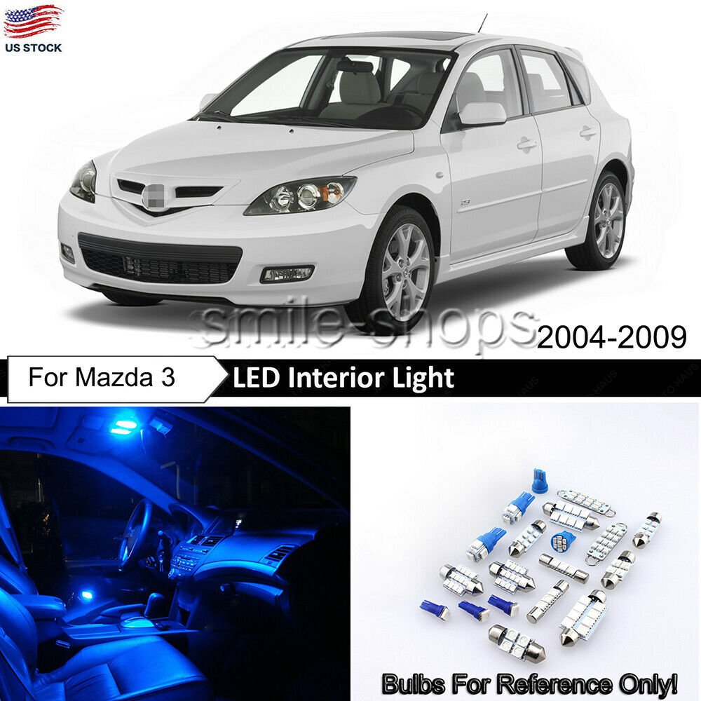 8x Blue Car LED Interior Lights Package Kit For 2004-2006 2007 2008 2009 Mazda 3