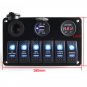 Waterproof 6 Gang Blue LED Switch Panel Circuit Braeker for 12V Car Boat Marine