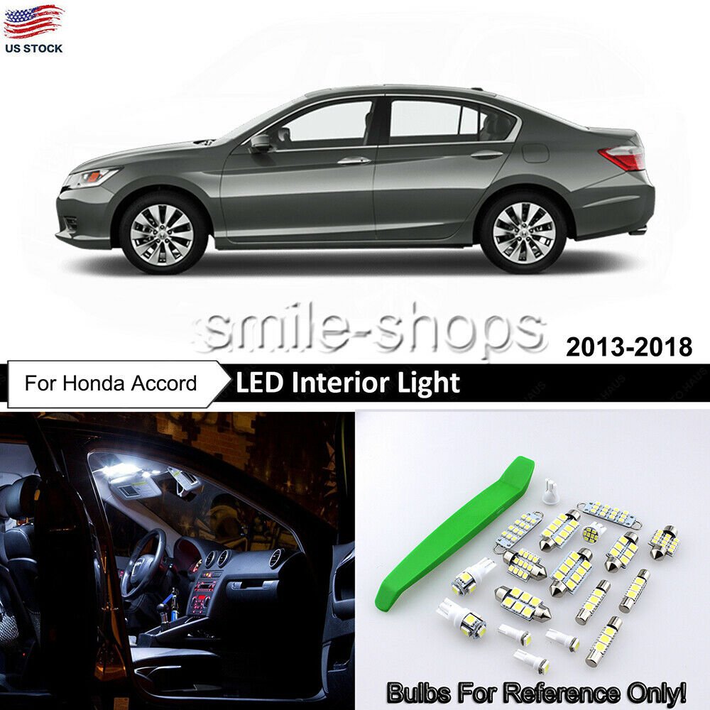 14x Xenon 6000k White LED Interior Lights Package Kit For Honda ACCORD 2013-2018