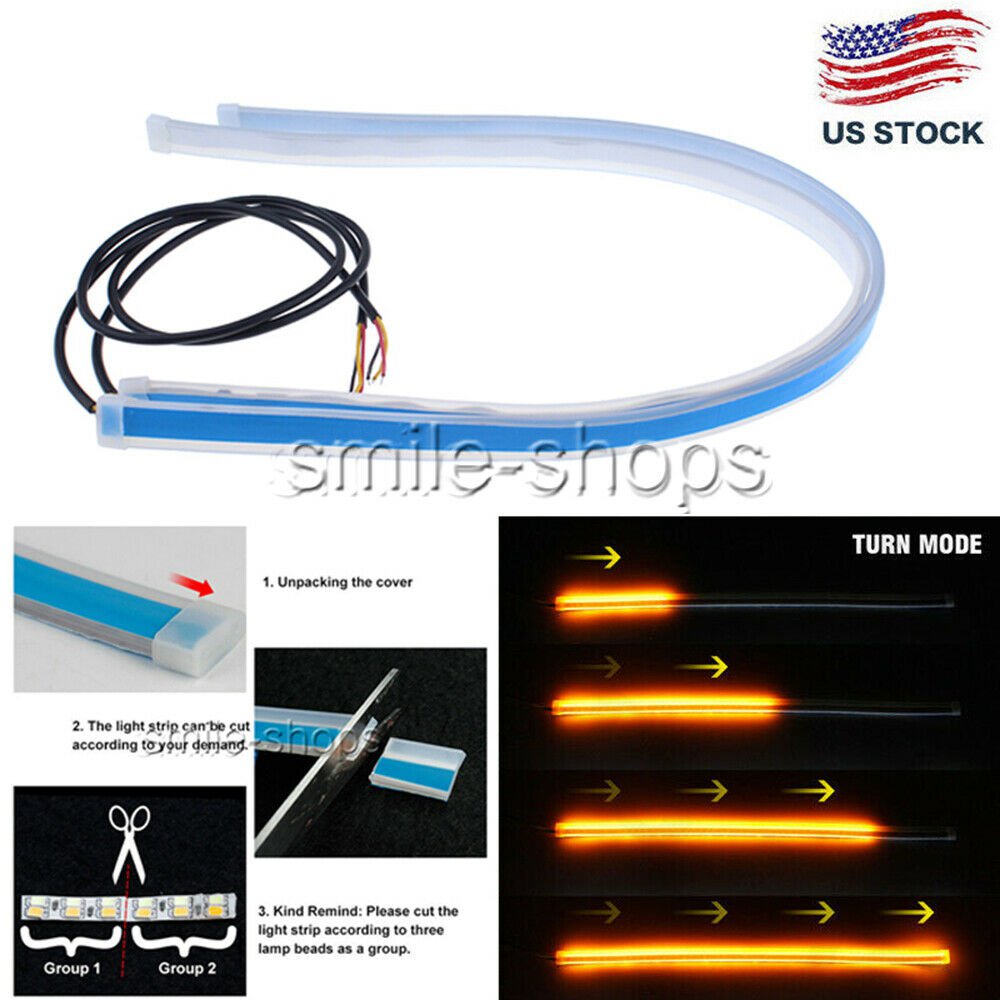 60cm LED Headlight Slim Strip Light Daytime Running Sequential Red Turn Signal