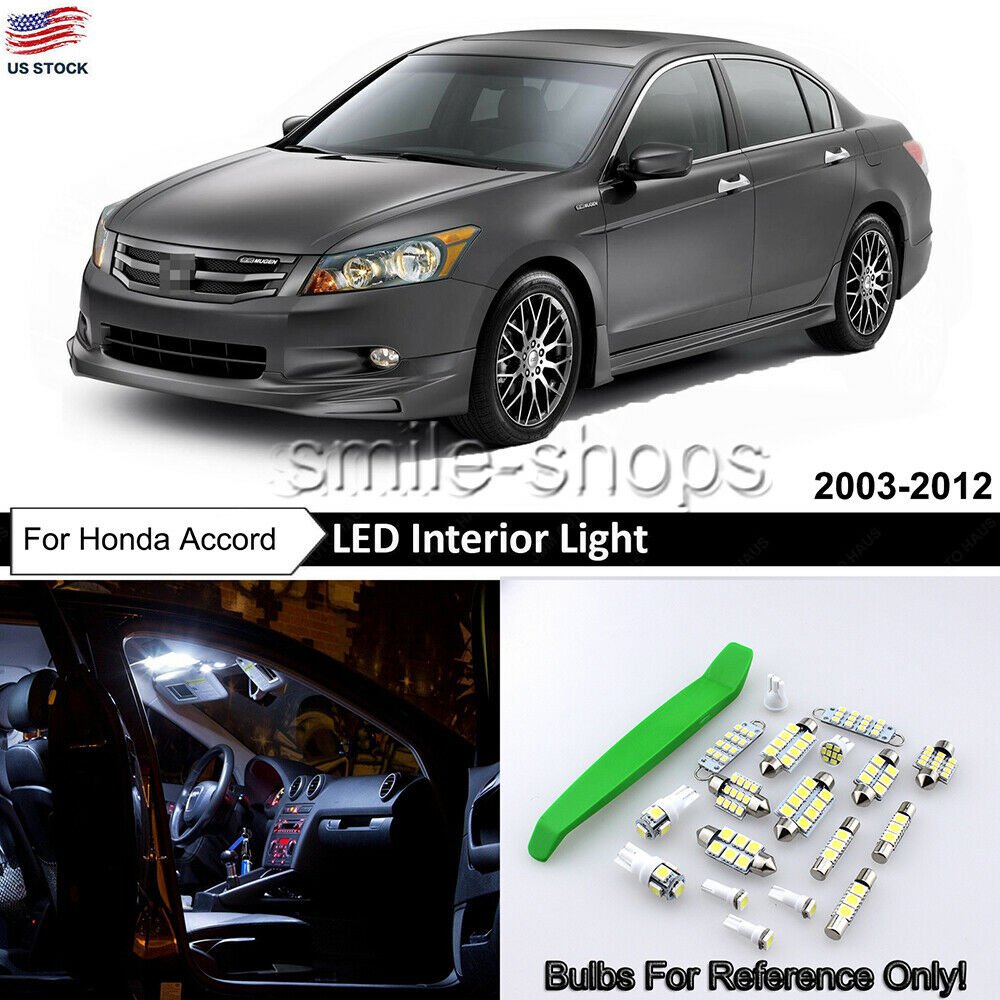 14pcs White Interior + License Plate LED Lights Bulbs For Honda Accord 2003-2012