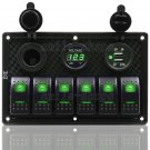 Waterproof 6 Gang Green LED Switch Panel Circuit Breaker 12V 24V Car Boat Marine
