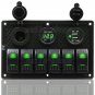 Waterproof 6 Gang Green LED Switch Panel Circuit Breaker 12V 24V Car Boat Marine
