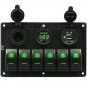 Waterproof 6 Gang Green LED Switch Panel Circuit Breaker 12V 24V Car Boat Marine