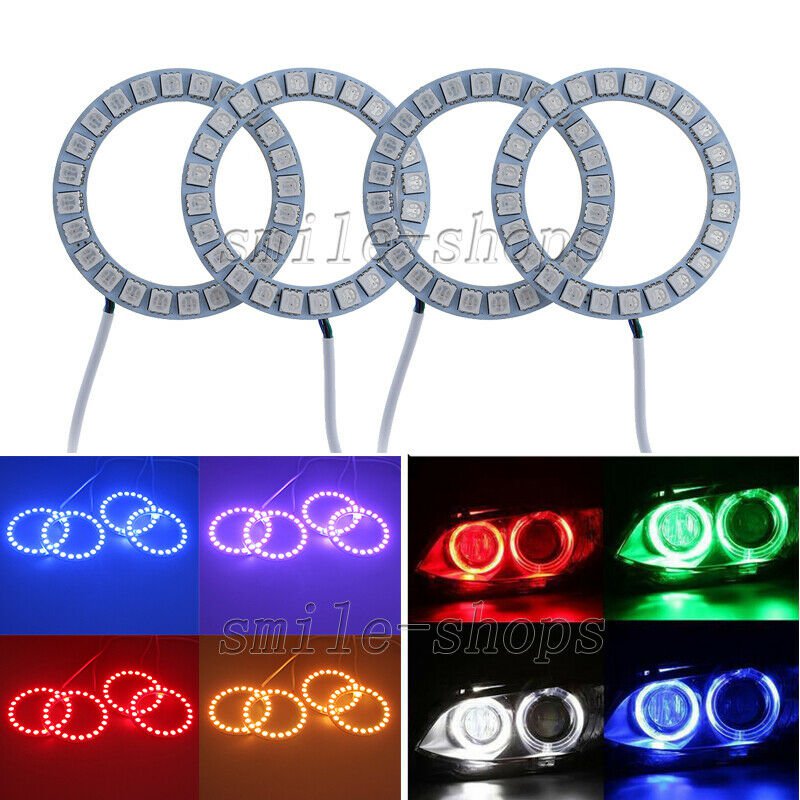 4pcs 60MM Multi-Color RGB 5050 SMD Angel Eye Halo Ring Headlight Kit with Remote