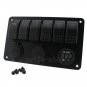 6 Gang Green LED Rocker Switch Panel + USB Charger Voltmeter for Car Marine Boat