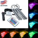 4Pcs 9LED 5050 Car Interior Floor Atmosphere Light Strip Remote Control Colorful