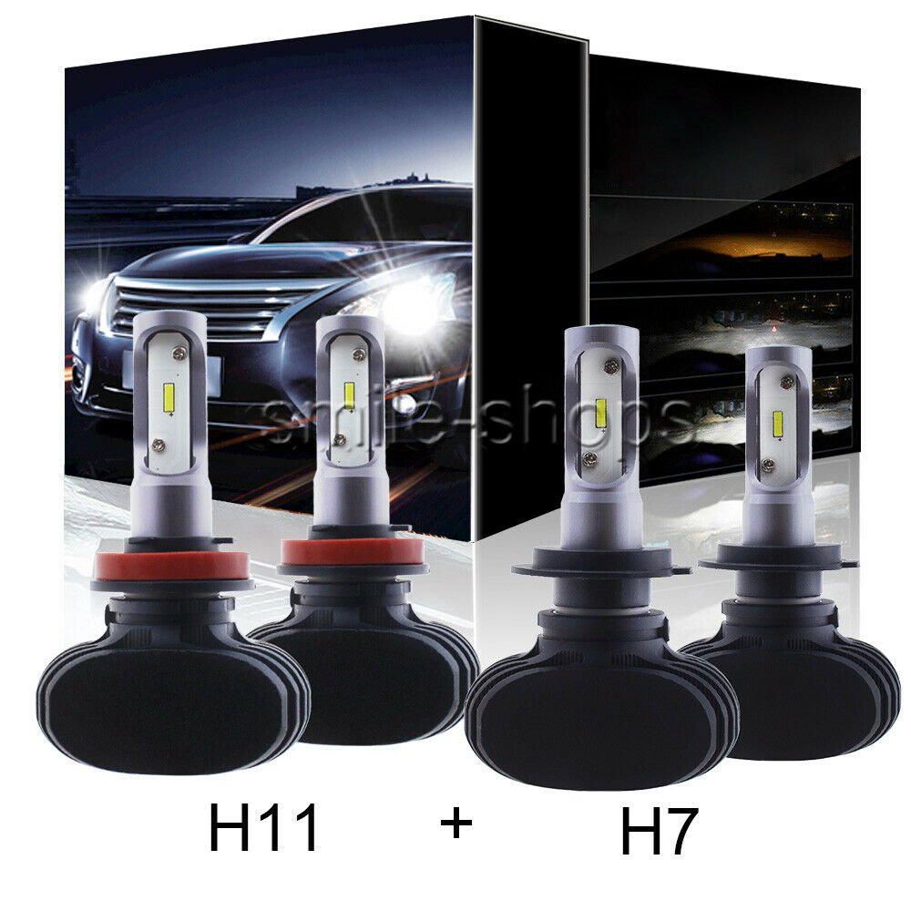 4pcs Combo H7+H11 LED Headlight Bulbs Kit 100W 16000LM High Low Beam 6000K White