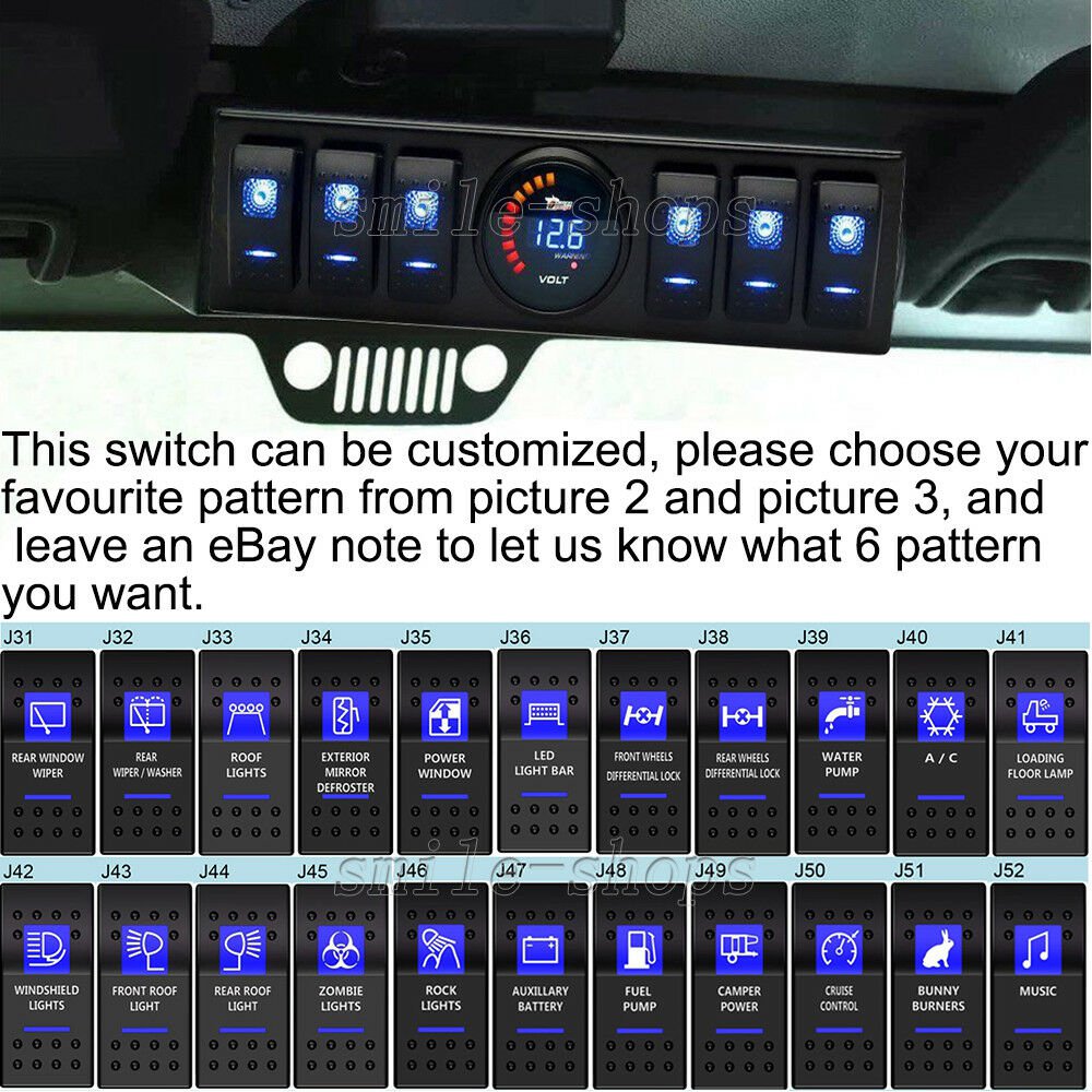 Rocker Switch Panel Cotrol Bracket Digital Voltmeter Blue LED For 09-16 Jeep JK