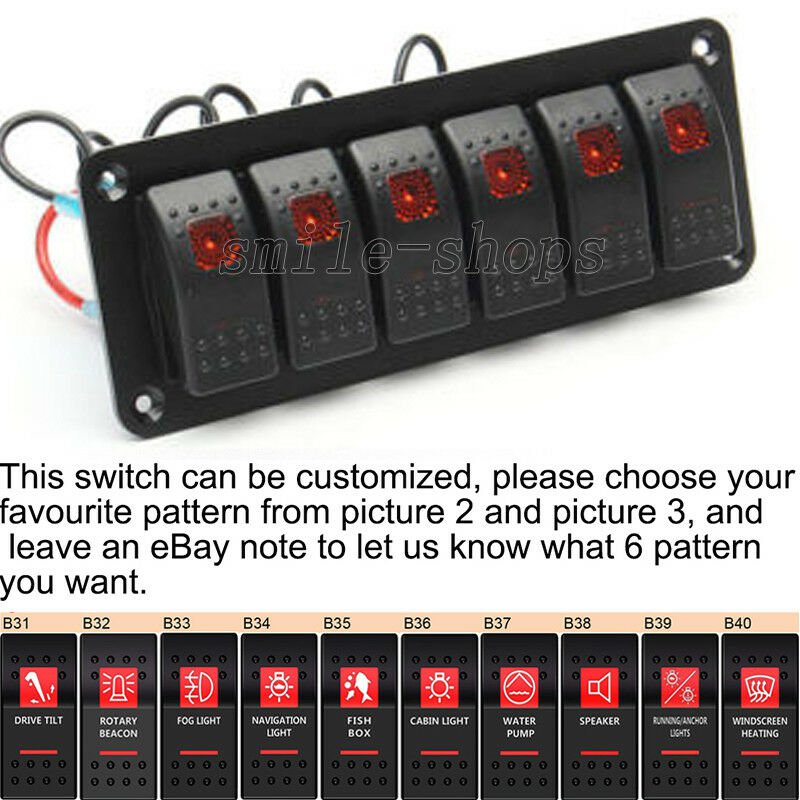 Red LED 6 Gang Switch Control Panel Rocker Waterproof For Car Truck Boat Marine